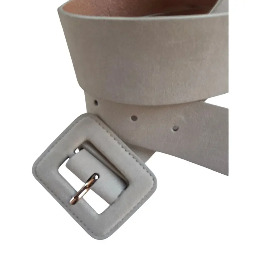 Nordstrom Faux Suede Belt Light Sand Cream Gold Buckle Sz S Minimalist Chic